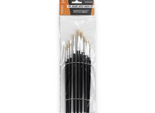  Toolzone - 9 Piece Assorted Round Brushes Budget Set