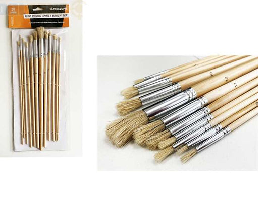 - Toolzone - 12 Piece Assorted Jumbo Round Artist Brushes Budget Set