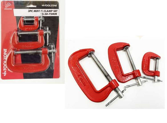 - Toolzone - 3 Piece Mini G Clamp Set 25-50-75Mm