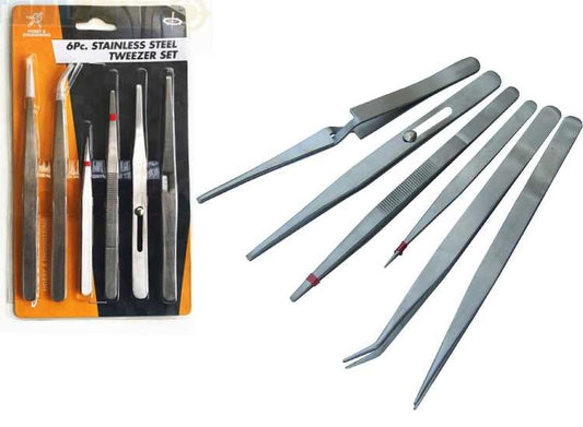 - Toolzone - 6 Piece Heavy Duty Tweezer Set