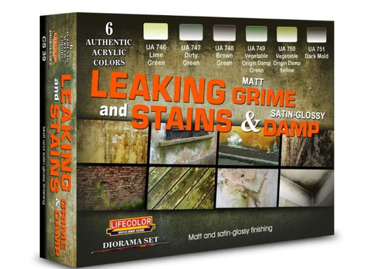 6x 22ml Lifecolor - Leaking, Stains, Grime & Damp - Acrylic Paint Set