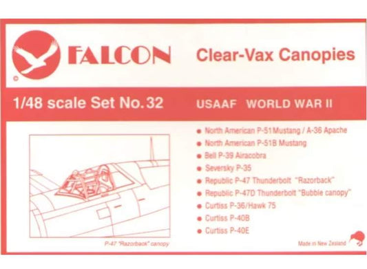 1/48 Falcon - Clear Vax Canopies Set 32: USAAF WWII