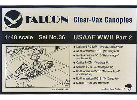 1/48 Falcon - Clear Vax Canopies Set 36: USAAF WWII Part 2