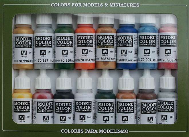 17ml x16 Vallejo - Model Color Acrylic Paint Set - Folkstone Basics