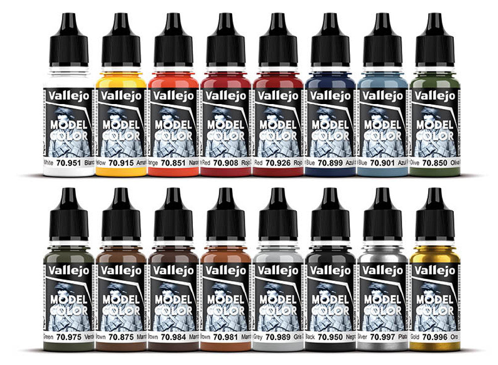 18ml x16 Vallejo - Model Color Acrylic Paint Set - Folkstone Basics