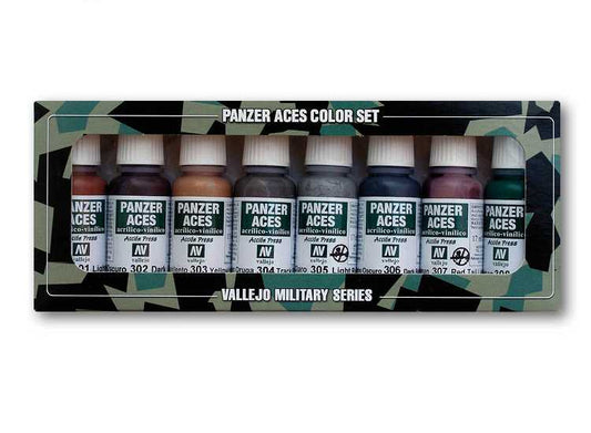 17ml x 8 Vallejo - Panzer Aces Acrylic Paint Set -  Rust, Tracks and Rubber