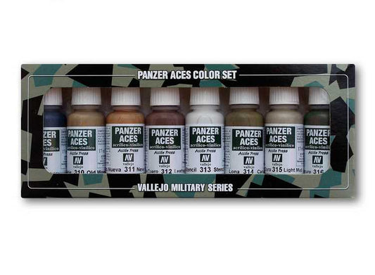 17ml x 8 Vallejo - Panzer Aces Acrylic Paint Set - Wood, Leather and Stencil