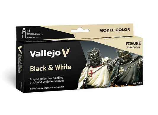 Vallejo VA70151 18ml x 8 - Model Colour Acrylic Paint Set - Black and  White