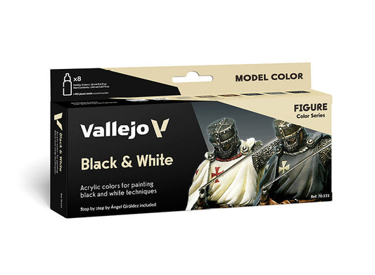 18ml x 8 Vallejo - Model Colour Acrylic Paint Set - Black and  White