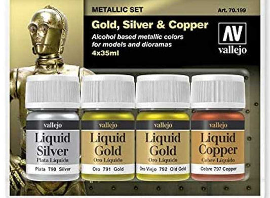 4x35ml Vallejo - Metallic Paint Set - Gold, Silver & Copper