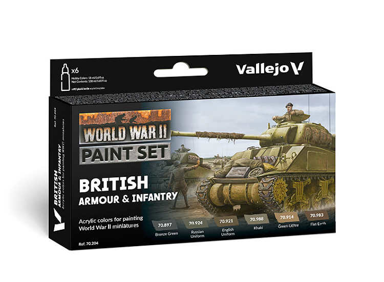 18ml x6 Vallejo - Model Color Acrylic Paint Set - WWII British Amour / Infantry