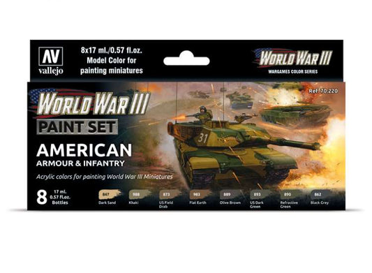 17ml x8 Vallejo - Model Color Acrylic Paint Set - WWIII American Armour / Infantry