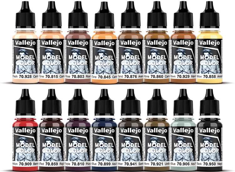 18ml x16 Vallejo - Model Color Acrylic Paint Set - Face & Skin Tones