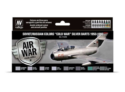 17ml x8 Vallejo - Model Air Acrylic Paint Set - Soviet/Russian colors Cold War Silver Darts 1950-1980