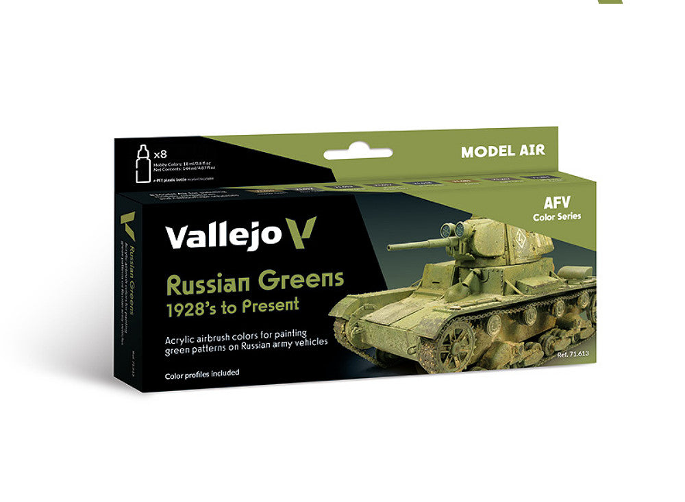 18ml x8 Vallejo - Model Air Acrylic Paint Set - Russian Greens 1928’s to Present