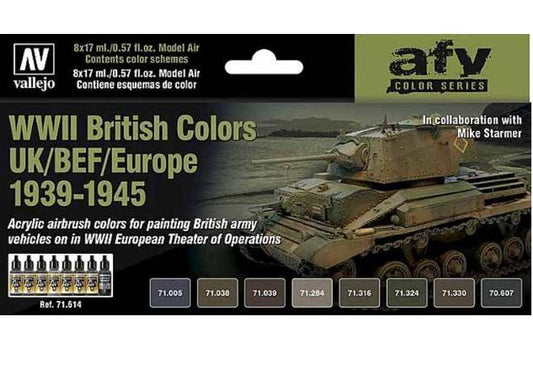 17ml x8 Vallejo - Model Air Set - WWII British Tank Colours 1939-45 UK/BEF/Europe