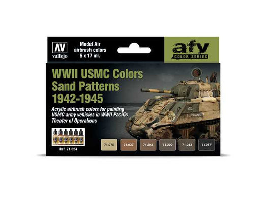 17ml x6 Vallejo - Model Air Acrylic Paint Set - WWII USMC Colors Sand Patterns 1942-1945