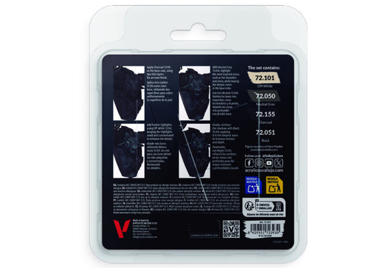 18ml x4 Vallejo - Game Color Acrylic Paint Set - Black Colour Set