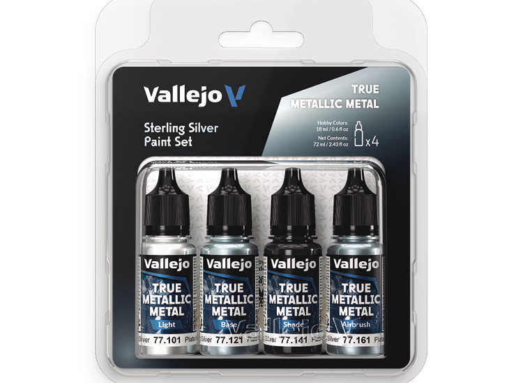 18ml x4 Vallejo - True Metallic Metal Paint Set - Sterling Silver