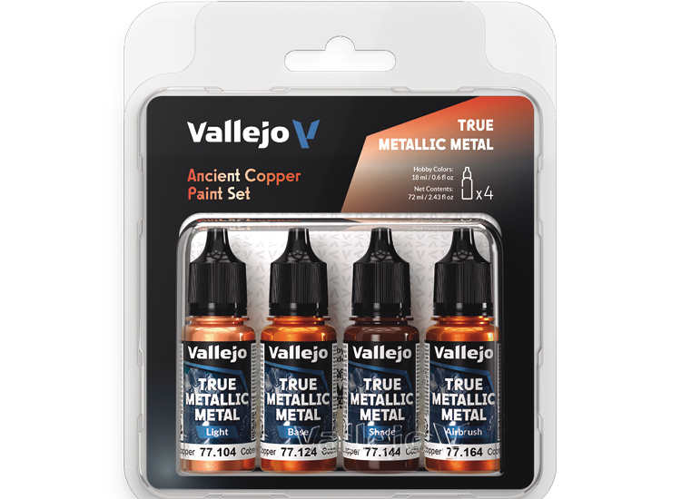 18ml x4 Vallejo - True Metallic Metal Paint Set - Ancient Copper