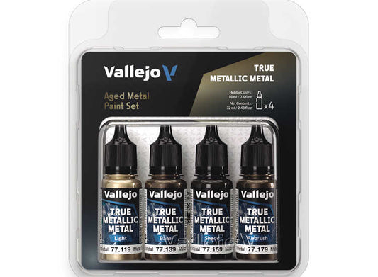 18ml x4 Vallejo - True Metallic Metal Paint Set - Aged Metal